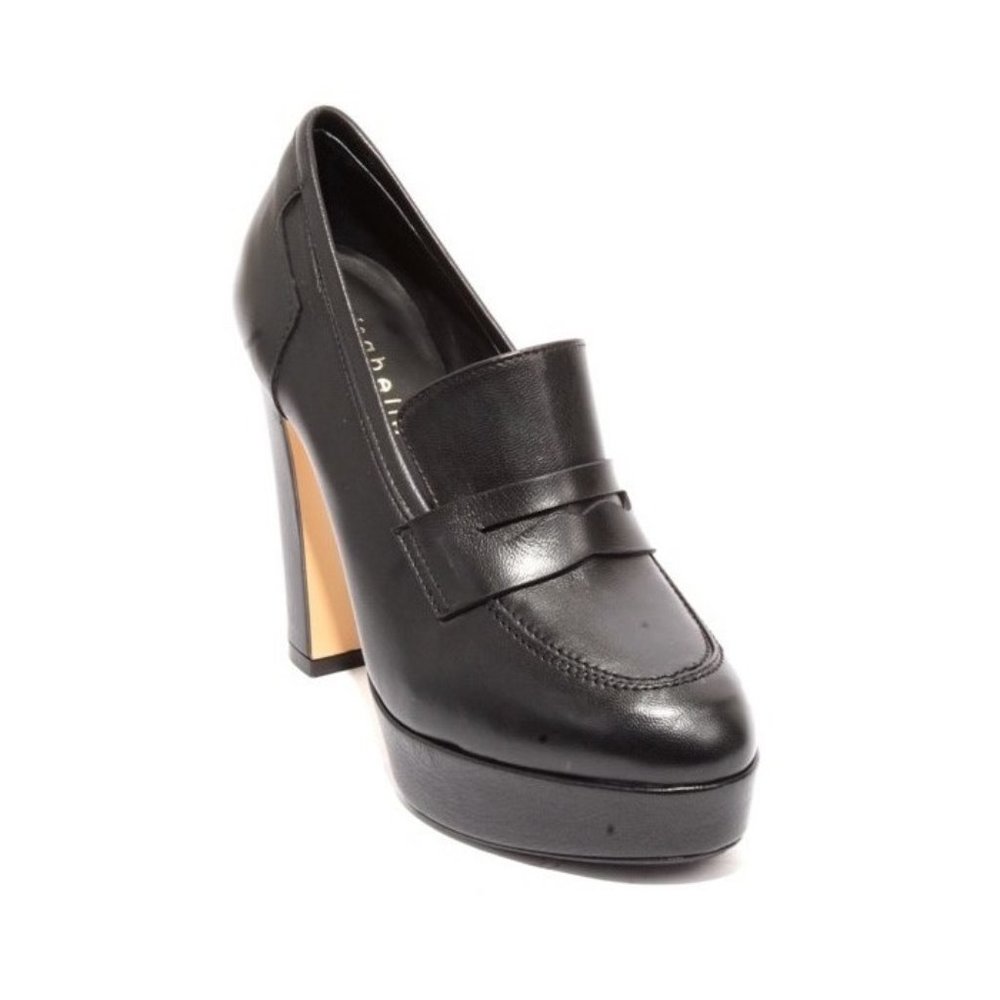 Isabelle 440 Black Leather Platform Booties Heels Shoes